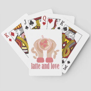 Latte and love cup, hands and coffee quote   spielkarten