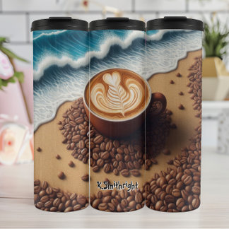 Latte Art am Strand Thermosbecher