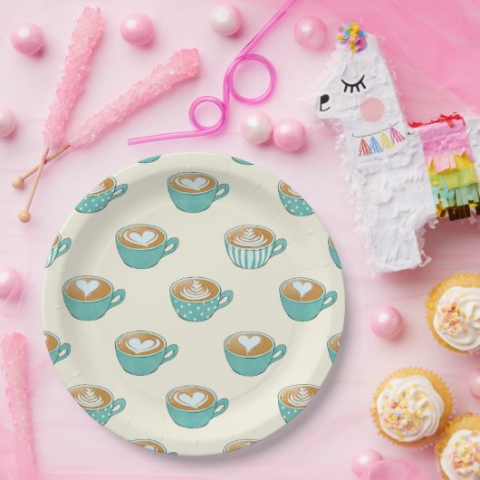 Latte Art in Niedlich Blue Coffee Mugs Pappteller (Party)