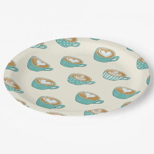 Latte Art in Niedlich Blue Coffee Mugs Pappteller (Schrägansicht)