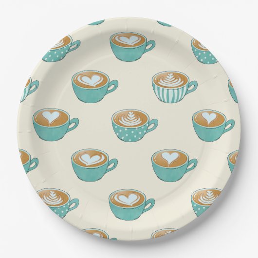 Latte Art in Niedlich Blue Coffee Mugs Pappteller (Vorderseite)