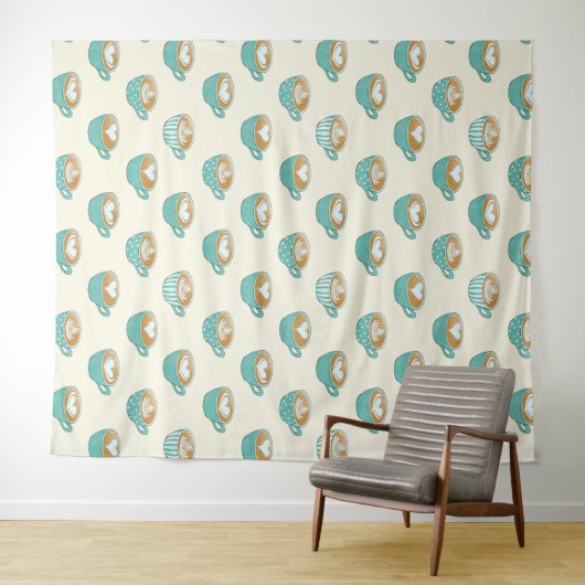 Latte Art in Niedlich Blue Coffee Mugs Wandteppich (Beispiel (Horizontal))