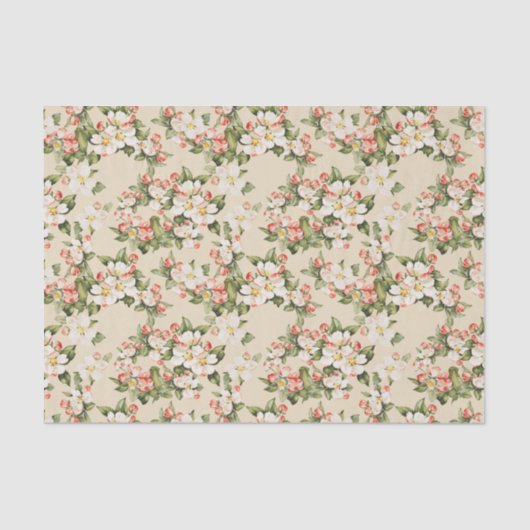 Latte Beige Floral Elegant Seidenpapier (Vorderseite)