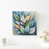 Latte-Blätter aus Blaugrün Quadratische Wanduhr (Zuhause)