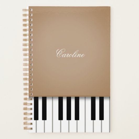 Latte Brown Piano Keyboard Personalisiert Music Planer (Vorderseite)