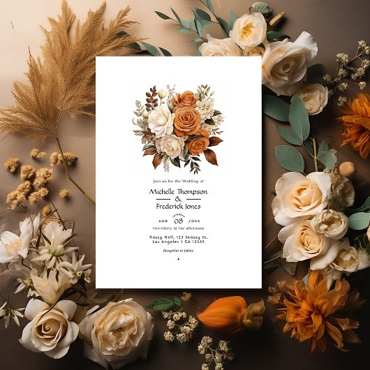 Latte Brown to Caramel Floral Hochzeit im Herbst Einladung