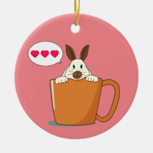 Latte Bunny sagen "Hi" Weihnachts-Keramik Ornament
