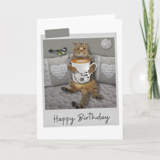 Latte Coffee Cat Funny Birthday Card Karte (Vorderseite)