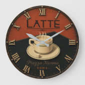 Latte Coffee Italian Café Kitchen Decor Große Wanduhr (Vorderseite)