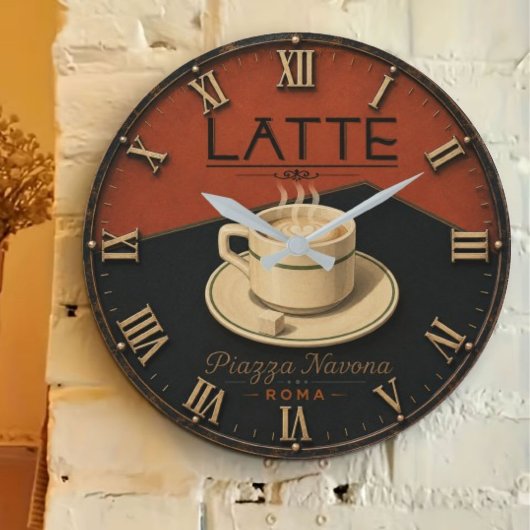 Latte Coffee Italian Café Kitchen Decor Große Wanduhr