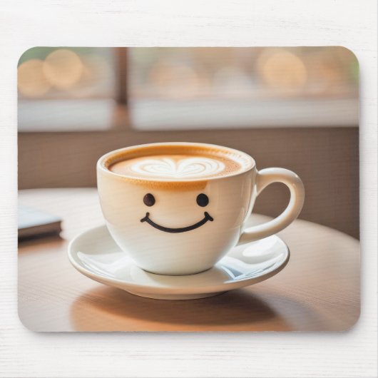 Latte durch sonniges Fenster lächeln Mousepad (Vorne)