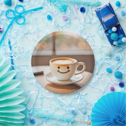 Latte durch sonniges Fenster lächeln Pappteller (Party)