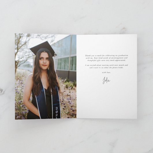 Latte Elegante Script Abschluss Foto+Message Dankeskarte (Innenseite)