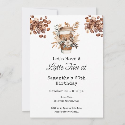 Latte Fun Coffee 60th Adult Birthday Einladung (Vorderseite)