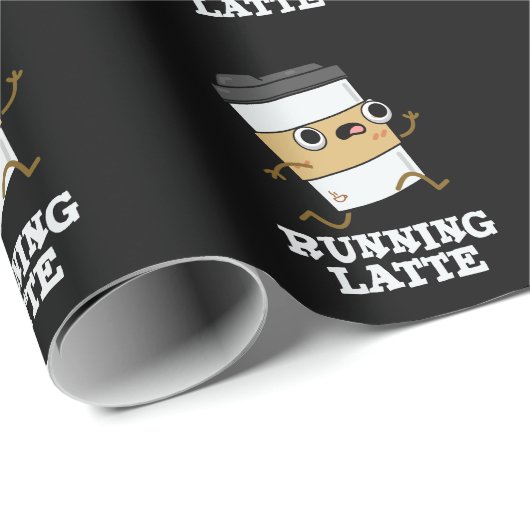 Latte Funny Coffee Pun Dark BG läuft Geschenkpapier (Rolleneckpunkt)