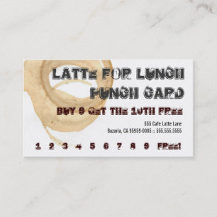 Latte für Mittagessen-Kaffee-Getränk-Lochkarte Treuekarte