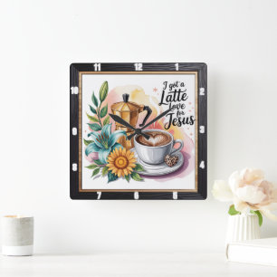 Latte Liebe Jesus Coffee Quadratische Wanduhr