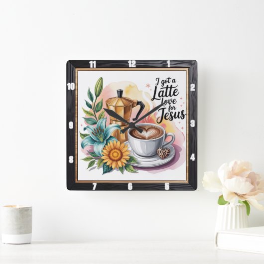 Latte Liebe Jesus Coffee Quadratische Wanduhr (Zuhause)