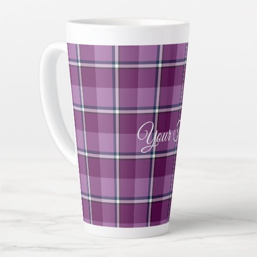 Latte Mug Purple and Trendy Pink Plaid Milchtasse (Linke Ecke)