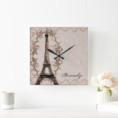 Latte Paris Grunge Wall Clock Quadratische Wanduhr (Zuhause)