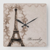 Latte Paris Grunge Wall Clock Quadratische Wanduhr (Vorderseite)
