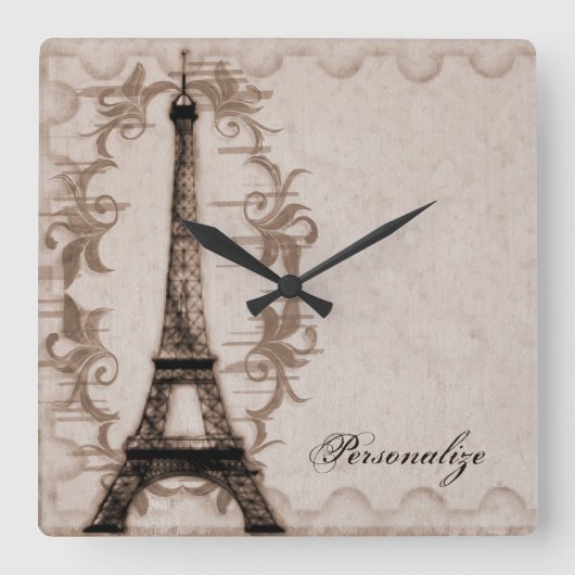 Latte Paris Grunge Wall Clock Quadratische Wanduhr (Vorderseite)