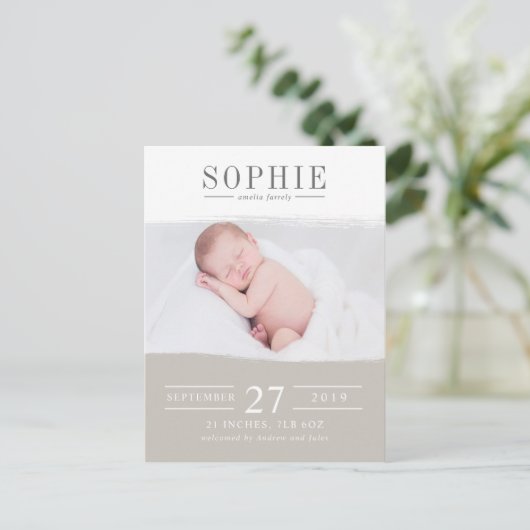 Latte Perfektions-Foto-Geburtsmitteilung Ankündigungspostkarte (Stehend Vorderseite)