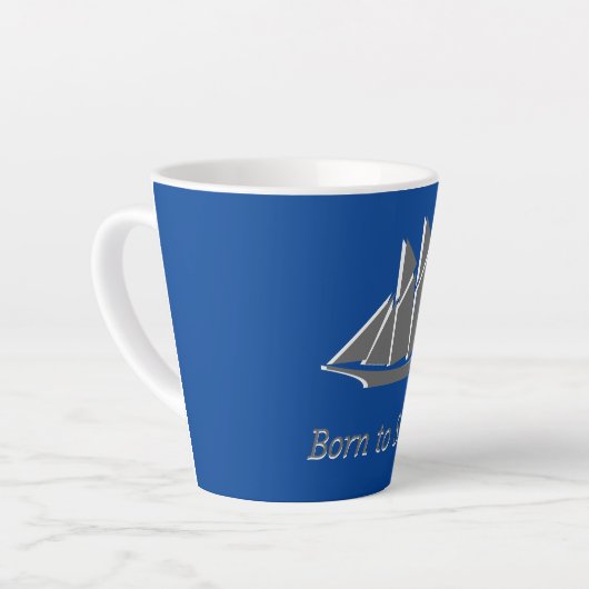 Latte Tasse - Graues Segelboot auf Blue (Linke Ecke)