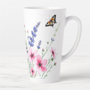 Latte Tasse - Lavendel und rosa Blume, Schmetterli
