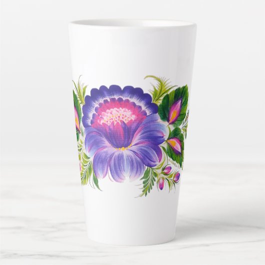 Latte Tasse mit ukrainischem Blumendesign (Vorderseite)