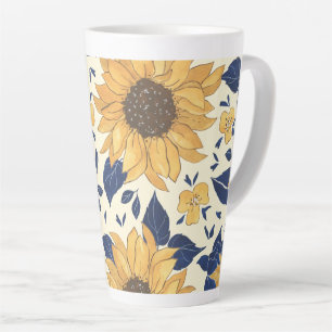 Latte Tasse: Navy Blue and Yellow Sunflows Milchtasse