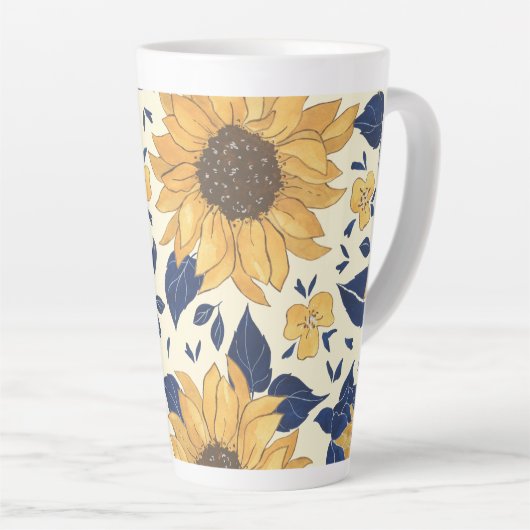 Latte Tasse: Navy Blue and Yellow Sunflows Milchtasse (Rechte Ecke)
