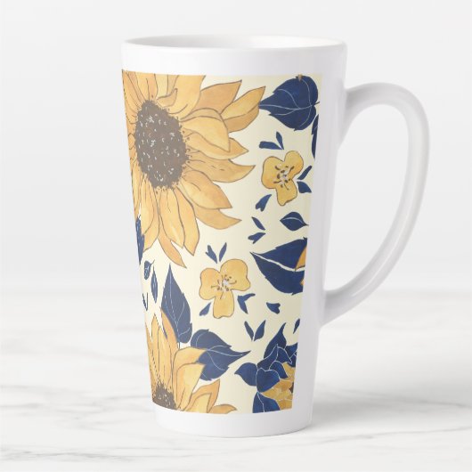 Latte Tasse: Navy Blue and Yellow Sunflows Milchtasse (Rechts)