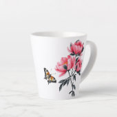 Latte Tasse - Pink Peony Blume, Butterfly (Rechte Ecke)