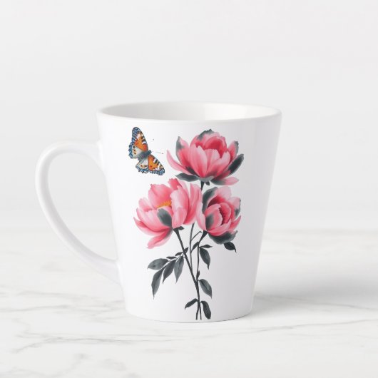 Latte Tasse - Pink Peony Blume, Butterfly (Links)