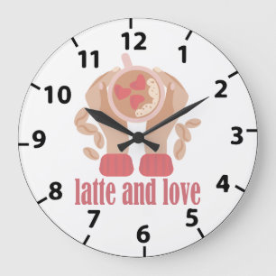 Latte- und Liebestasse, Hände und Kaffee-Zitat Große Wanduhr
