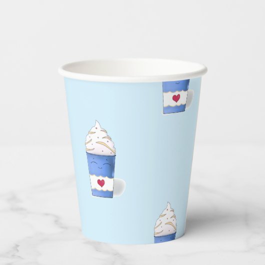 Latte & Whipped Cream (Blau) Pappbecher (Rückseite)