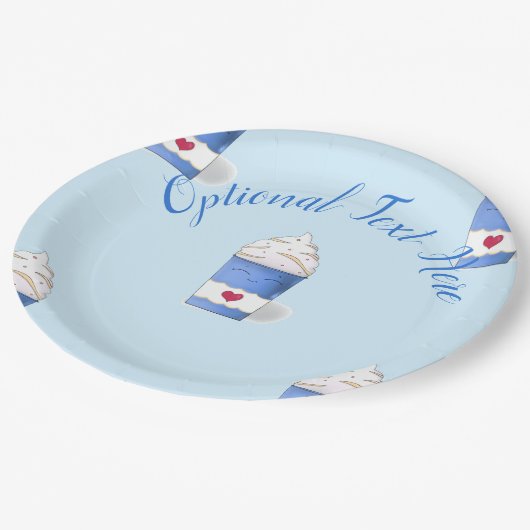 Latte & Whipped Cream (Blau) Pappteller (Schrägansicht)