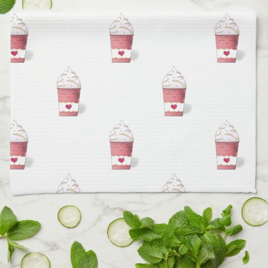 Latte & Whipped Cream (Pink) Geschirrtuch (Gefaltet)