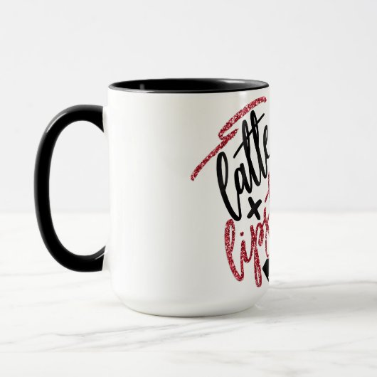 Lattes und Lippenstift-Imitat-Glitzer-Rot Tasse (Links)