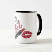 Lattes und Lippenstift-Imitat-Glitzer-Rot Tasse (VorderseiteRechts)