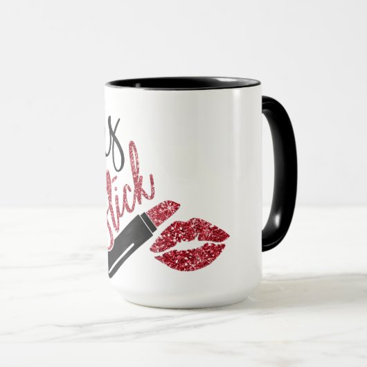 Lattes und Lippenstift-Imitat-Glitzer-Rot Tasse (VorderseiteRechts)