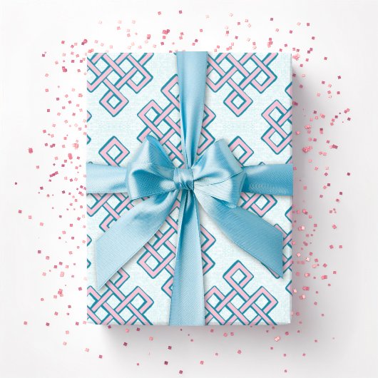 Lattice Endless Knot Textured in Pink and Aqua Geschenkpapier