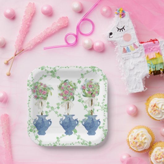 Lattice Green Topiary Rose Ingwerjarren Pappteller (Party)