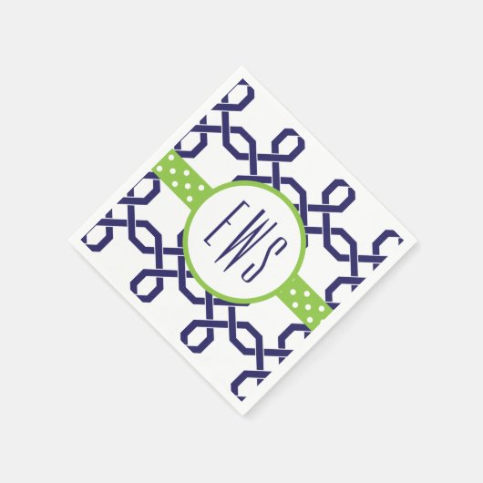 Lattice & Grosgrain Mit Monogramm Party Napkins Serviette (Ecke)