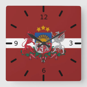 Latvia flag-coat of arms    quadratische wanduhr