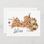 Latvia travel map postkarte (Vorne/Hinten)