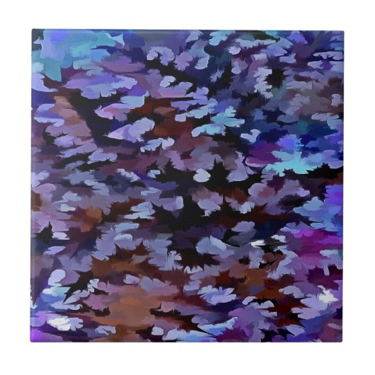 Laub abstrakt in den blauen und lila Tönen Fliese (Vorderseite)