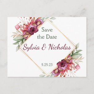 Laub Botanische Burgunderrosen Save the Dates  Ankündigungspostkarte