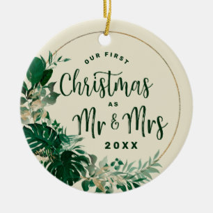 Laub Erstes Weihnachten als Herr und Frau Frischve Keramik Ornament